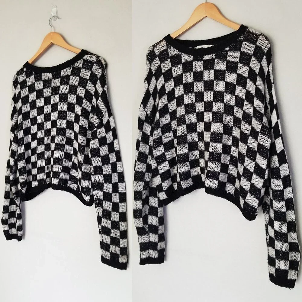 A.L.C. Remington Black White Check Plaid Checkerboard Sweater M Black White $295 - Picture 4 of 16